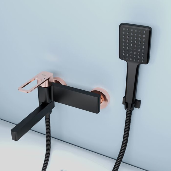 Смеситель для ванны Iddis Slide SLIBG00i02, черный матовый/розовое золото фото 7