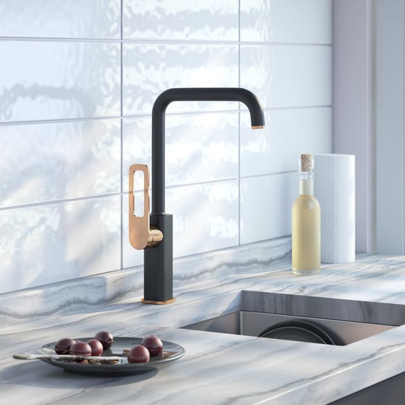 Смеситель для кухни Iddis Slide SLIBG00i05, черный матовый/розовое золото фото 2