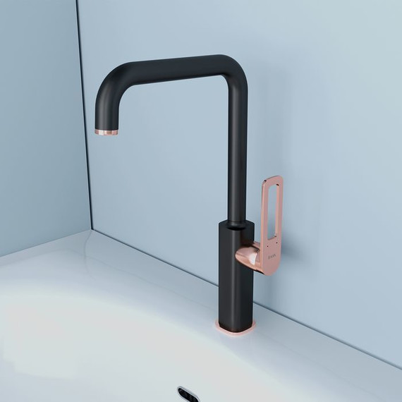 Смеситель для кухни Iddis Slide SLIBG00i05, черный матовый/розовое золото фото 3