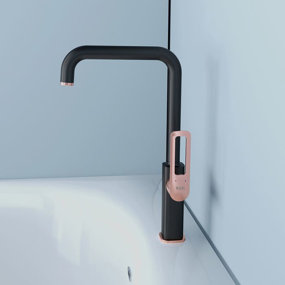 Смеситель для кухни Iddis Slide SLIBG00i05, черный матовый/розовое золото фото 4