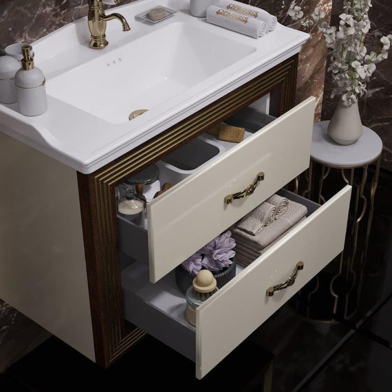 Тумба подвесная с раковиной Opadiris Карат 80 см, белый глянцевый/золотая патина - 4 Тумба подвесная с раковиной Opadiris Карат 80 см, белый глянцевый/золотая патина фото 4