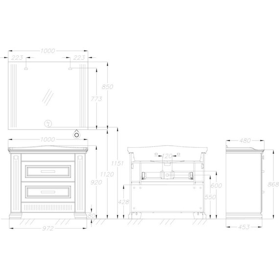 Тумба напольная с раковиной Opadiris Оникс 100 см, белый глянцевый/серебряная патина фото 8