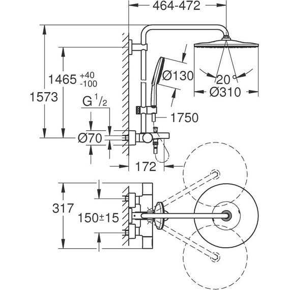 Душевая стойка для ванны с термостатом Grohe Rainshower SmartActive 310 Mono 26657000 - 9 Душевая стойка для ванны с термостатом Grohe Rainshower SmartActive 310 Mono 26657000 фото 9