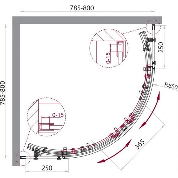 Душевое ограждение BelBagno 80х80 см ACQUA-R-2-80-C-Cr (стекло 8 мм), хром/прозрачное фото 3