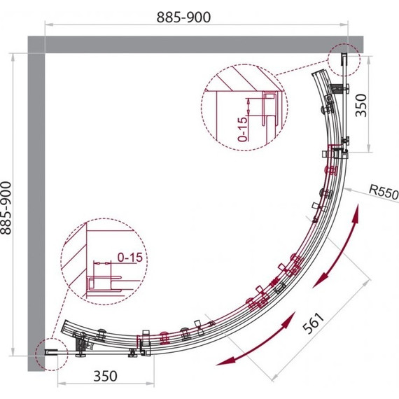 Душевое ограждение BelBagno 90х90 см ACQUA-R-2-90-C-NERO (стекло 8 мм), черный/прозрачное фото 3