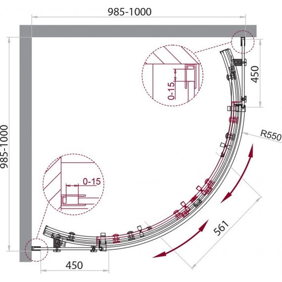 Душевое ограждение BelBagno 100х100 см ACQUA-R-2-100-C-NERO (стекло 8 мм), черный/прозрачное фото 3
