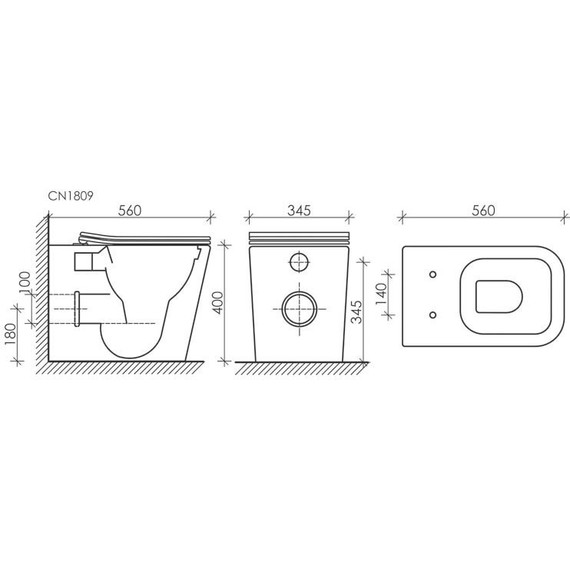 Унитаз приставной безободковый ceramicanova Cubic Rimless CN1809 с тонкой крышкой микролифт фото 7