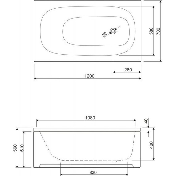 Ванна акриловая Cezares Eco 120x70 см ECO-120-70-40, Размер - мм: 1200х700 - 6 Ванна акриловая Cezares Eco 120x70 см ECO-120-70-40, Размер - мм: 1200х700 фото 6