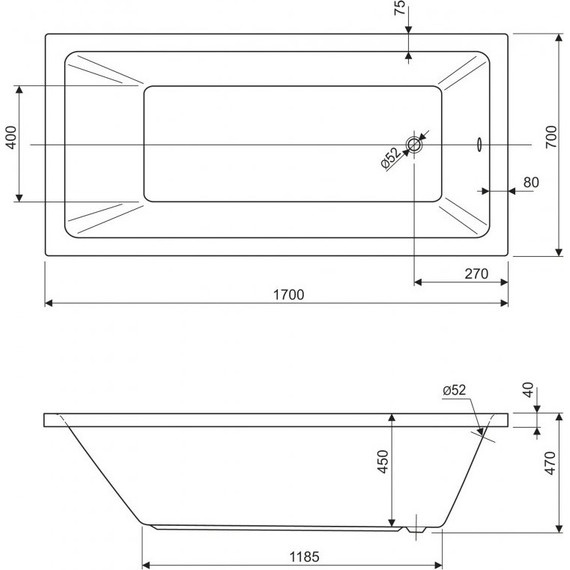Ванна акриловая Cezares Plane Solo 170x70 см PLANE SOLO-170-70-45-W37, Размер - мм: 1700х700 - 7 Ванна акриловая Cezares Plane Solo 170x70 см PLANE SOLO-170-70-45-W37, Размер - мм: 1700х700 фото 7