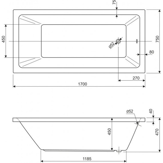 Ванна акриловая Cezares Plane Solo 170x75 см PLANE SOLO-170-75-45-W37, Размер - мм: 1700х750 - 7 Ванна акриловая Cezares Plane Solo 170x75 см PLANE SOLO-170-75-45-W37, Размер - мм: 1700х750 фото 7