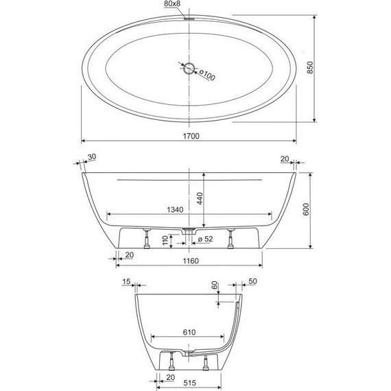 Ванна отдельностоящая Cezares Titan Oval 170х85 см - 4 Ванна отдельностоящая Cezares Titan Oval 170х85 см фото 4