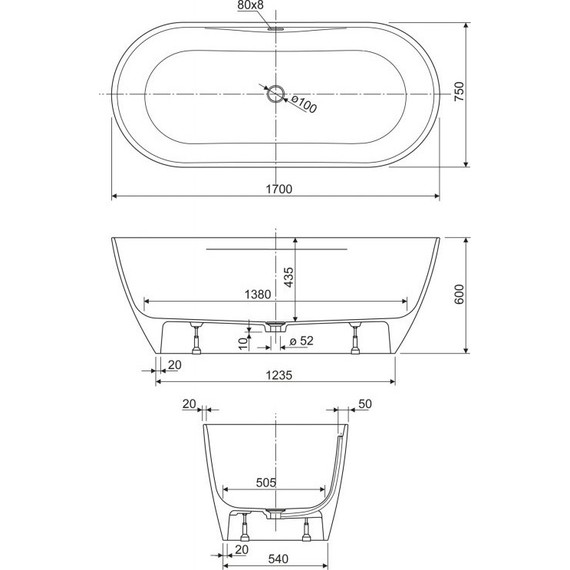 Ванна отдельностоящая Cezares Titan Round 170х75 см - 4 Ванна отдельностоящая Cezares Titan Round 170х75 см фото 4