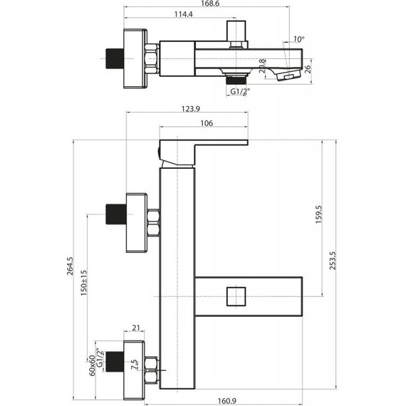 Смеситель для ванны BelBagno Magna MAG-VASM-CRM, Цвет производителя: хром - 2 Смеситель для ванны BelBagno Magna MAG-VASM-CRM, Цвет производителя: хром фото 2