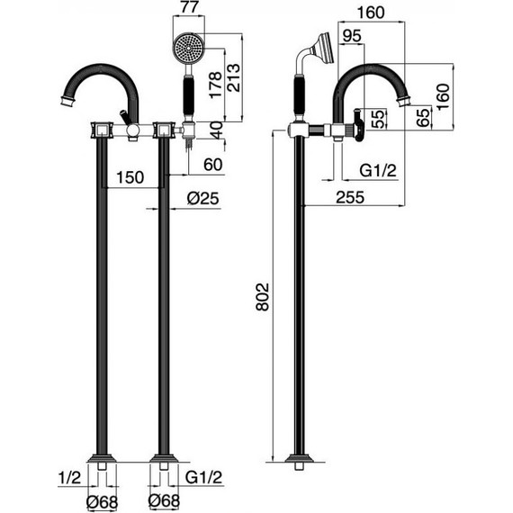 Смеситель для ванны Cezares APHRODITE-VDP-03/24-S1, золото, Цвет производителя: золото фото 3