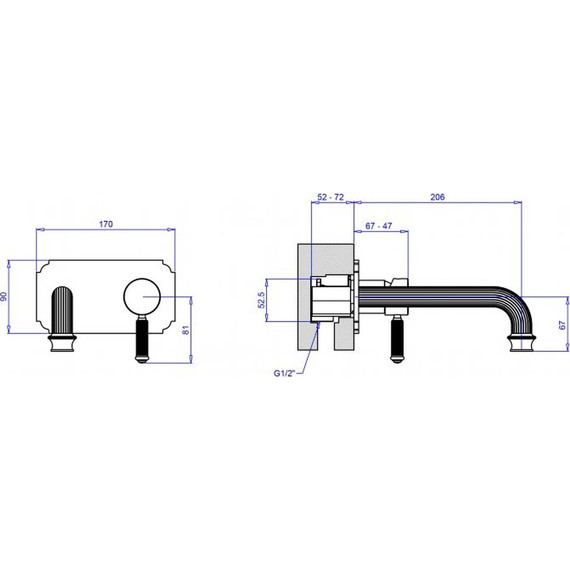 Смеситель для раковины настенный Cezares APHRODITE-BLSM2-03/24-Bi, золото, Цвет производителя: золото фото 2