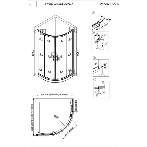 Душевое ограждение Veconi Rovigo 100x100 см RV07-100PL-01-19C3, хром/прозрачное фото 3