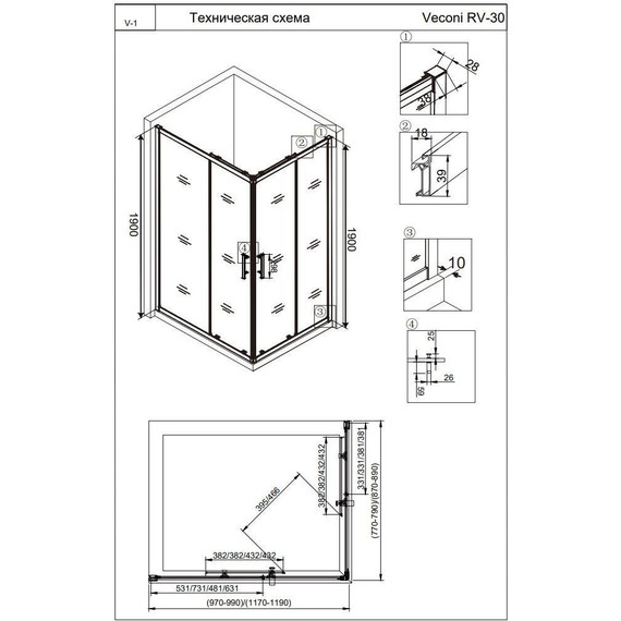 Душевое ограждение Veconi Rovigo 120х80 см RV30-12080PR-01-19C3, хром/прозрачное фото 3