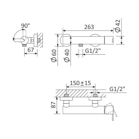 Смеситель для душа Cezares LEAF-D-NOP, черный матовый, Цвет производителя: чёрный матовый фото 2