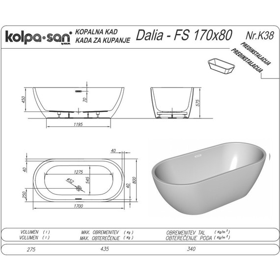 Ванна отдельностоящая Kolpa-San Dalia FS 170x80 см, белый/черный - 3 Ванна отдельностоящая Kolpa-San Dalia FS 170x80 см, белый/черный фото 3