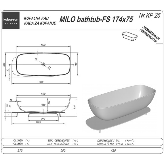 Ванна отдельностоящая Kolpa-San Milo FS 174x75 см, белый/красный фото 3