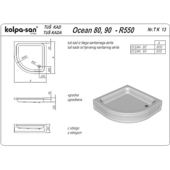Поддон акриловый Kolpa-San Ocean 90х90 см - 3 Поддон акриловый Kolpa-San Ocean 90х90 см фото 3