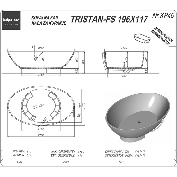 Ванна отдельностоящая Kolpa-San Tristan FS 196x117 см, белый/черный фото 2