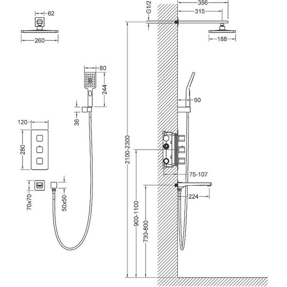 Душевая система для ванны с термостатом Timo Petruma SX-5049/03SM, черный матовый фото 2