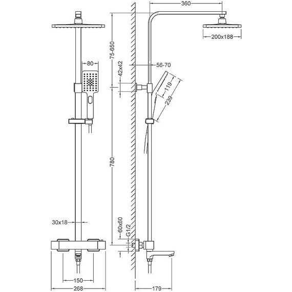 Душевая стойка для ванны с термостатом Timo Tetra-Thermo SX-0169/03, черный матовый - 2 Душевая стойка для ванны с термостатом Timo Tetra-Thermo SX-0169/03, черный матовый фото 2