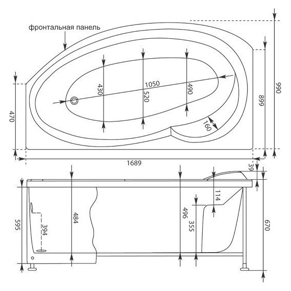 Ванна акриловая Aquanet Jersey 170x100 см 203988 L фото 10