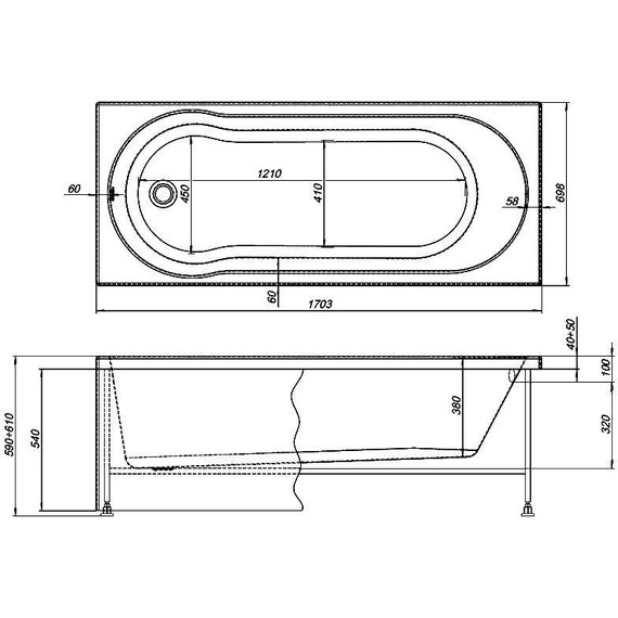 Ванна акриловая Aquanet Light 170х70 см 242509, Размер - мм: 1700х700 фото 8