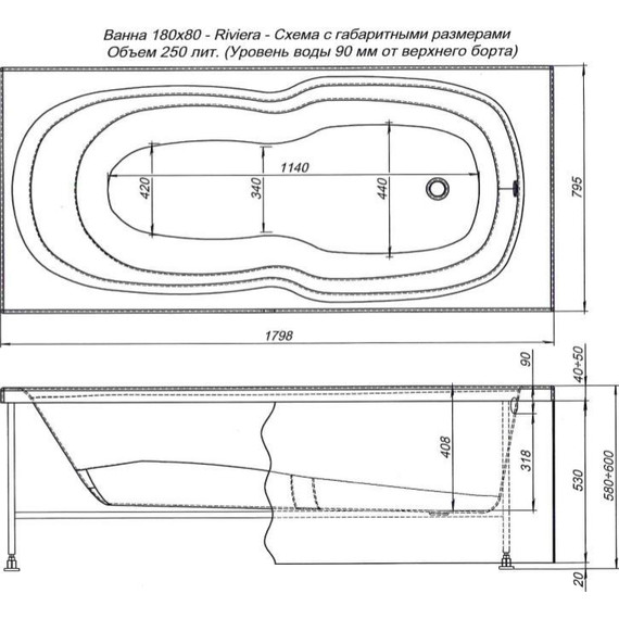 Ванна акриловая Aquanet Riviera 180х80 см 230997 фото 7