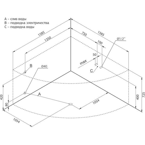 Ванна акриловая Aquanet Santiago 160х160 см 204034 фото 11