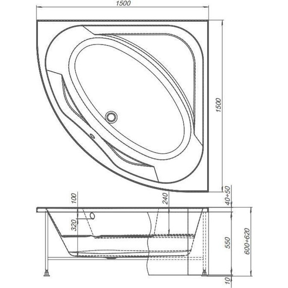 Ванна акриловая Aquanet Vista 150х150 см 254381 фото 12