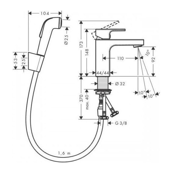 Смеситель для раковины с лейкой для биде Hansgrohe Vernis Shape 71216000 фото 2
