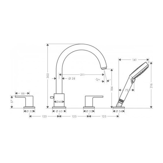 Смеситель для ванны Hansgrohe Vernis Shape 71459000 - 2 Смеситель для ванны Hansgrohe Vernis Shape 71459000 фото 2