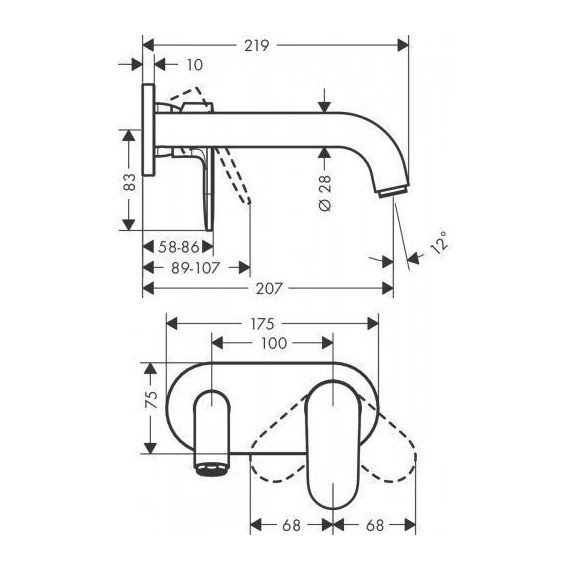 Смеситель для раковины настенный Hansgrohe Vernis Shape 71578670, черный матовый фото 2
