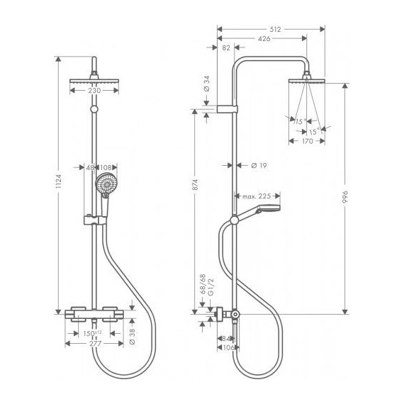 Душевая стойка с термостатом Hansgrohe Vernis Shape Showerpipe 230 1jet 26286670, черный матовый - 2 Душевая стойка с термостатом Hansgrohe Vernis Shape Showerpipe 230 1jet 26286670, черный матовый фото 2