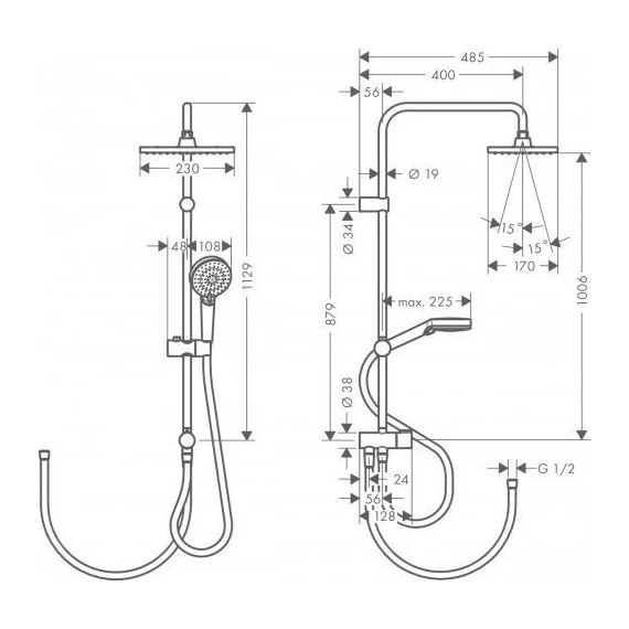 Душевая стойка Hansgrohe Vernis Shape Showerpipe 230 1jet Reno 26282670, черный матовый - 2 Душевая стойка Hansgrohe Vernis Shape Showerpipe 230 1jet Reno 26282670, черный матовый фото 2
