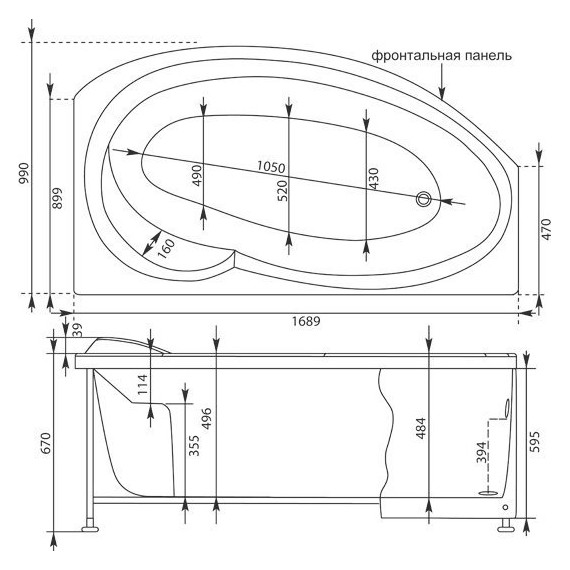 Ванна акриловая Aquanet Jersey 170x100 см 203989 R фото 10