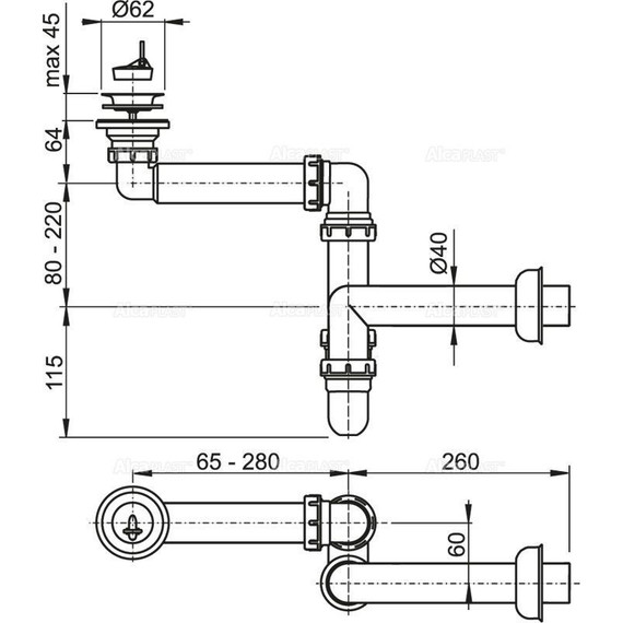 Сифон для умывальника Alcadrain A413 (AG210511100) фото 2