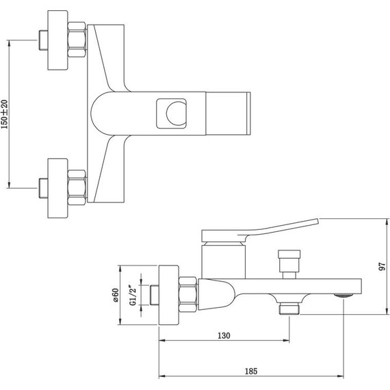 Смеситель для ванны Bronze de Luxe Element EL03CB, хром/чёрный матовый фото 5
