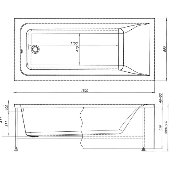 Ванна акриловая Aquanet Bright 180х80 см 232987, Размер - мм: 1800х800 - 12 Ванна акриловая Aquanet Bright 180х80 см 232987, Размер - мм: 1800х800 фото 12