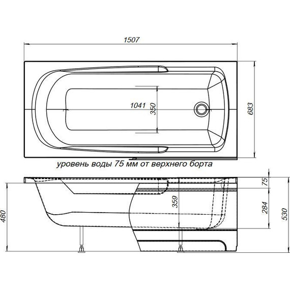 Ванна акриловая Aquanet Extra 150х70 см 208672, Размер - мм: 1500х700 - 9 Ванна акриловая Aquanet Extra 150х70 см 208672, Размер - мм: 1500х700 фото 9