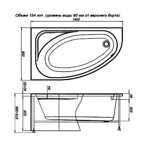 Ванна акриловая Aquanet Mia 140x80 см 246884 R фото 11