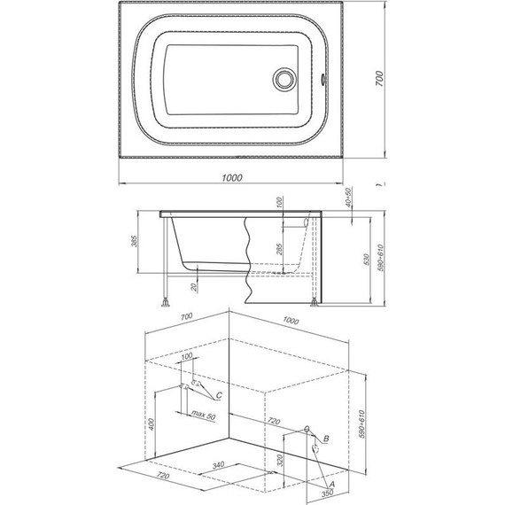 Ванна акриловая Aquanet Seed 100х70 см 216308, Размер - мм: 1000х700 - 11 Ванна акриловая Aquanet Seed 100х70 см 216308, Размер - мм: 1000х700 фото 11