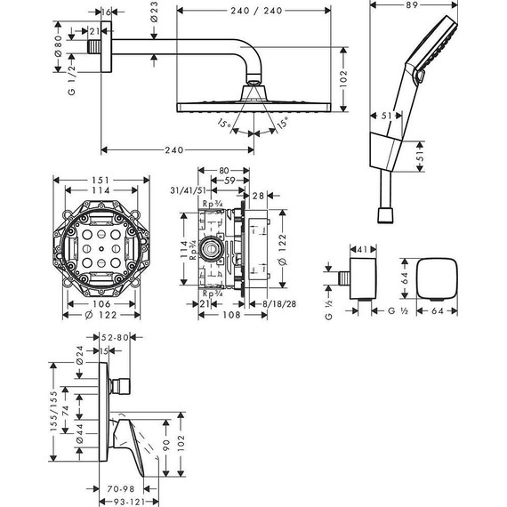 Душевая система для душа с термостатом Hansgrohe Crometta E 27957000 фото 3
