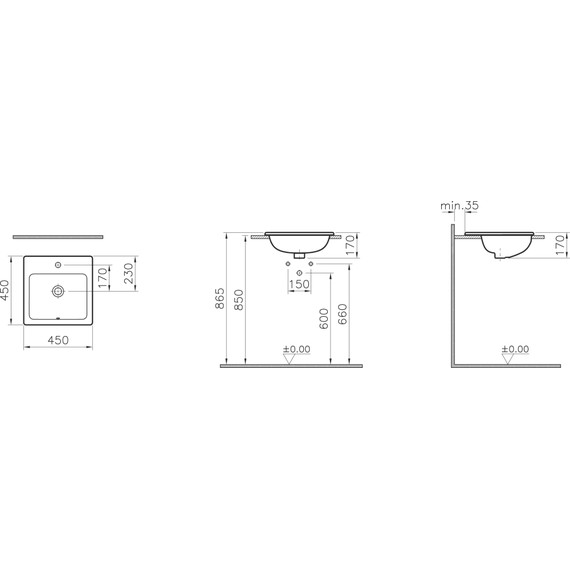 Раковина врезная на столешницу Vitra S20 45 см 5463B003-0001 фото 5