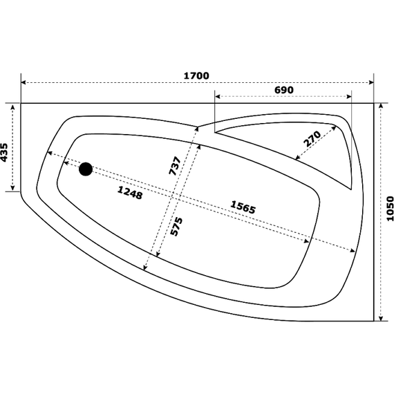 Ванна акриловая Bas Камея 170х105 см R (на каркасе), Размер - мм: 1700х1050 фото 6