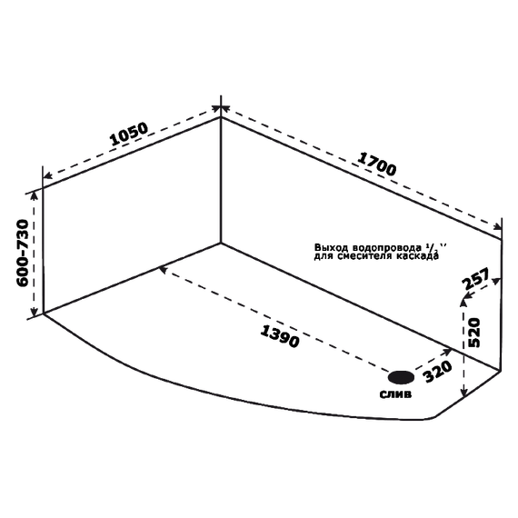 Ванна акриловая Bas Камея 170х105 см R (на каркасе), Размер - мм: 1700х1050 фото 7