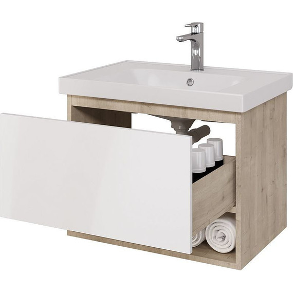 Тумба подвесная с раковиной Dreja Perfecto 70 см 99.0812, дуб эврика/белый глянец фото 4